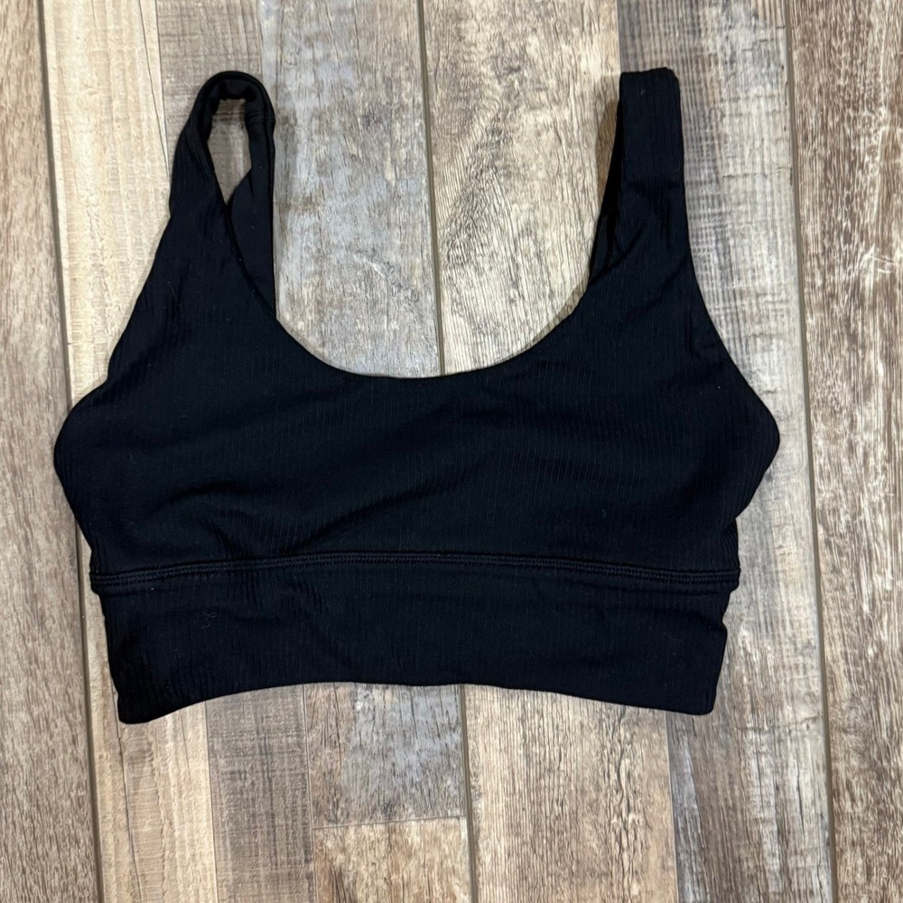 Lululemon Ebb to Street Bra Black Ribbed Light Support Scoop Neck Size 6